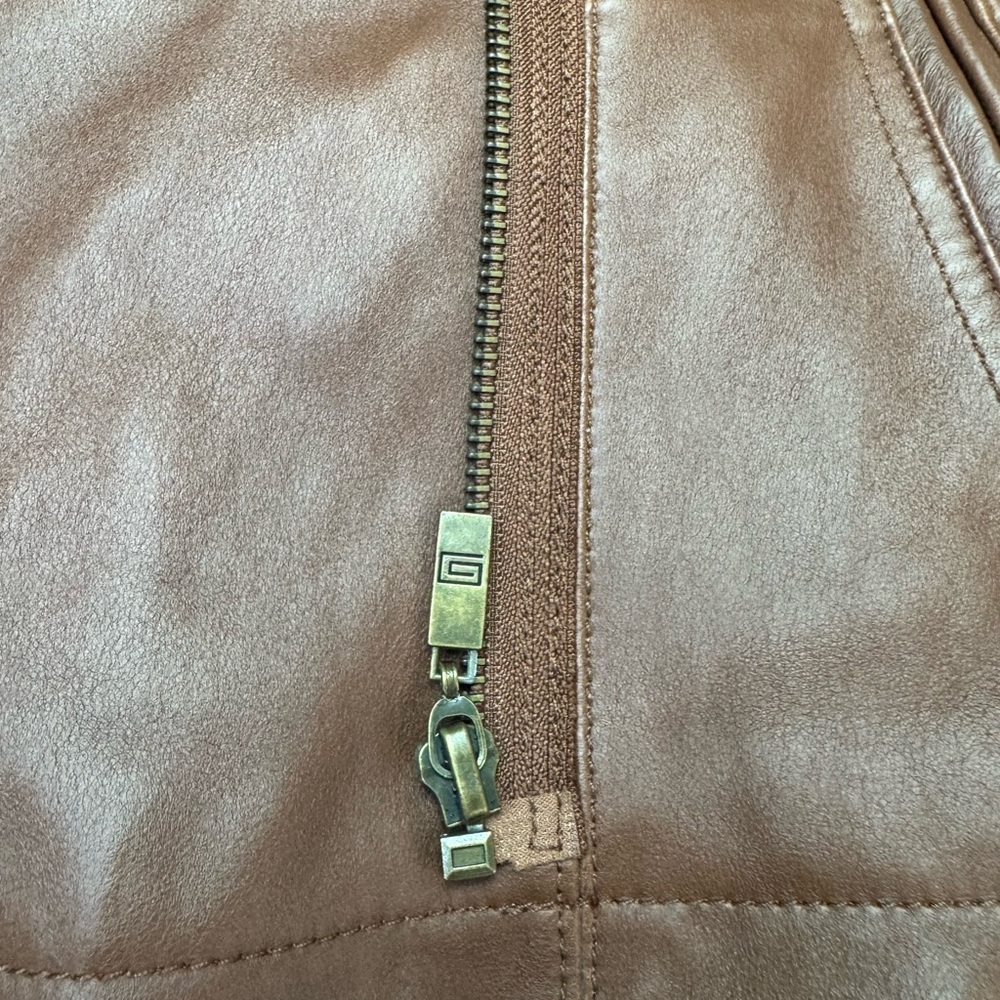 Pamela McCoy Brown Leather Jacket size L with Faux Fur Collar - Picture 6 of 11